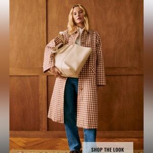NWT Sézane Clyde Brown Gingham Trench Coat Size 38
